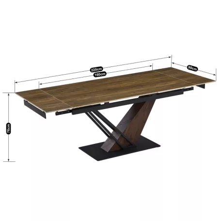 REX kerámia kihúzható asztal 160-220 cm sötétbarna/fekete