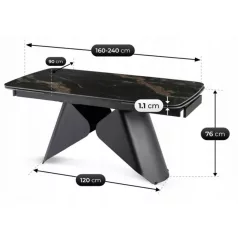   VERONA Kerámia Kihúzható Asztal 160-240 cm Fekete Márvány/Fekete