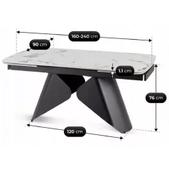   VERONA Kerámia Kihúzható Asztal 160-240 cm Fehér Márvány/Fekete