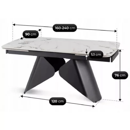VERONA Kerámia Kihúzható Asztal 160-240 cm Fehér Márvány/Fekete
