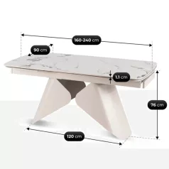   VERONA Kihúzható Kerámia Asztal 160-240 cm Fehér Márvány/Kasmír