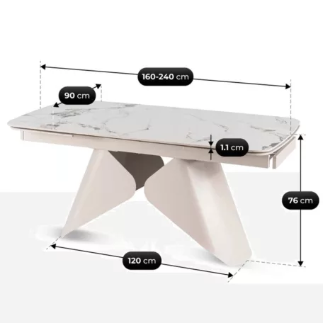 VERONA Kihúzható Kerámia Asztal 160-240 cm Fehér Márvány/Kasmír