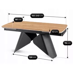   VERONA Kerámia Kihúzható Asztal 160-240 cm Tölgyfa/Fekete