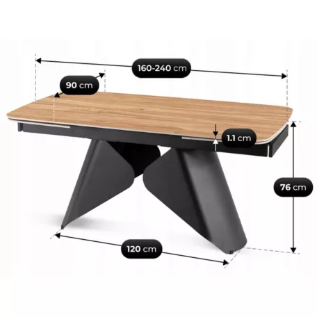 VERONA Kerámia Kihúzható Asztal 160-240 cm Tölgyfa/Fekete