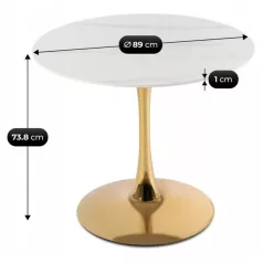 SANDER asztal 89 cm kerámia fehér/arany