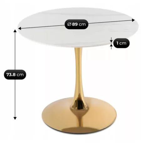 SANDER asztal 89 cm kerámia fehér/arany