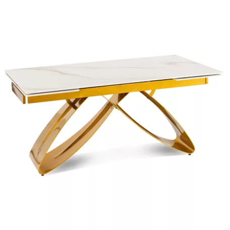 LUIGI Kerámia Kihúzható Asztal 160-240 cm Fehér Márvány/Arany