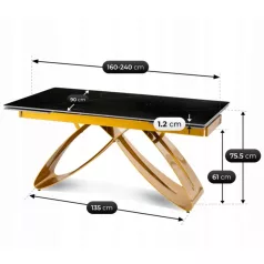   LUIGI Kerámia Kihúzható Asztal 160-240 cm Fekete Márvány/Arany