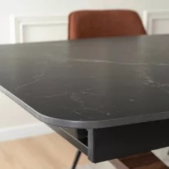   ALICANTE Kerámia Kihúzható Asztal 160-200 cm Fekete Márvány/Diófa