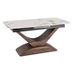   ALICANTE Kerámia Kihúzható Asztal 160-200 cm Fehér Márvány/Diófa