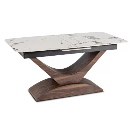 ALICANTE Kerámia Kihúzható Asztal 160-200 cm Fehér Márvány/Diófa