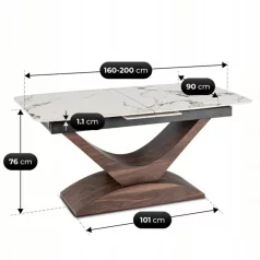   ALICANTE Kerámia Kihúzható Asztal 160-200 cm Fehér Márvány/Diófa