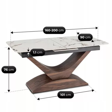 ALICANTE Kerámia Kihúzható Asztal 160-200 cm Fehér Márvány/Diófa