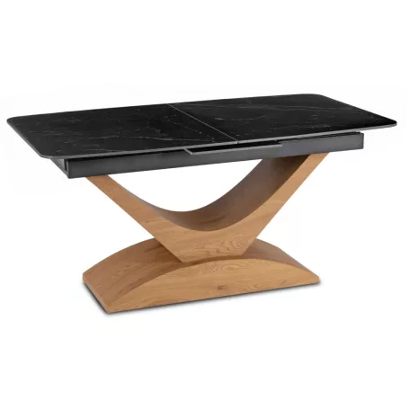 ALICANTE Kerámia Kihúzható Asztal 160-200 cm Fekete Márvány/Tölgyfa
