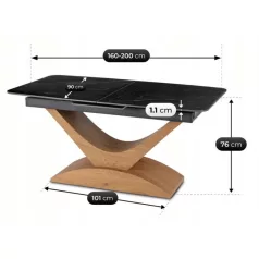   ALICANTE Kerámia Kihúzható Asztal 160-200 cm Fekete Márvány/Tölgyfa