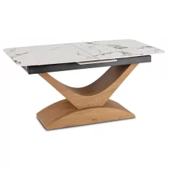   ALICANTE Kerámia Kihúzható Asztal 160-200 cm Fehér Márvány/Tölgy