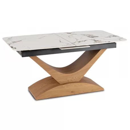 ALICANTE Kerámia Kihúzható Asztal 160-200 cm Fehér Márvány/Tölgy
