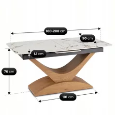   ALICANTE Kerámia Kihúzható Asztal 160-200 cm Fehér Márvány/Tölgy