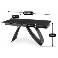   DEVON Kerámia Kihúzható Asztal 160-220 cm Fekete Márvány/Fekete