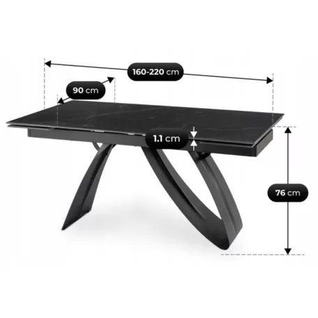 DEVON Kerámia Kihúzható Asztal 160-220 cm Fekete Márvány/Fekete