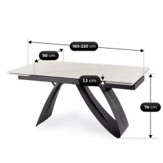   DEVON Kerámia Kihúzható Asztal 160-220 cm Fehér Márvány/Fekete