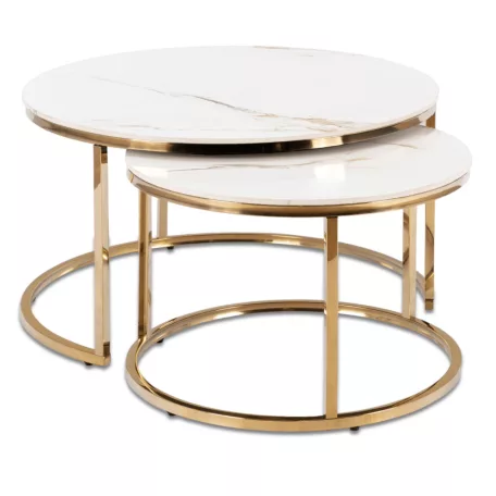 MILANO Kerámia Asztal Garnitúra Fehér Márvány/Arany