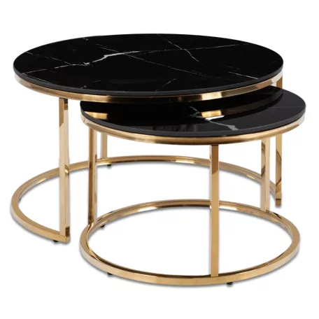 MILANO Kerámia Asztal Garnitúra Fekete Márvány/Arany