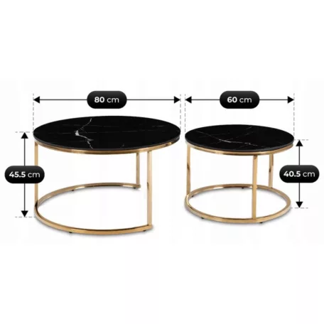 MILANO Kerámia Asztal Garnitúra Fekete Márvány/Arany