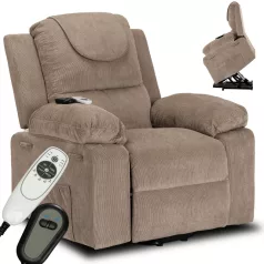   FENIX Elektromos Dönthető Masszázsfotel Felállási Funkcióval, Bézs