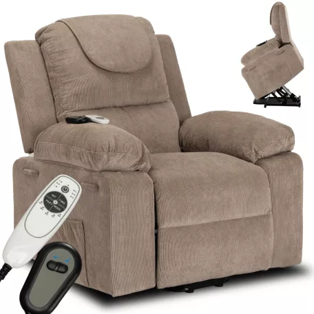 FENIX Elektromos Dönthető Masszázsfotel Felállási Funkcióval, Bézs