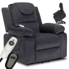   FENIX Elektromos Dönthető Masszázsfotel Felállási Funkcióval, Sötétszürke