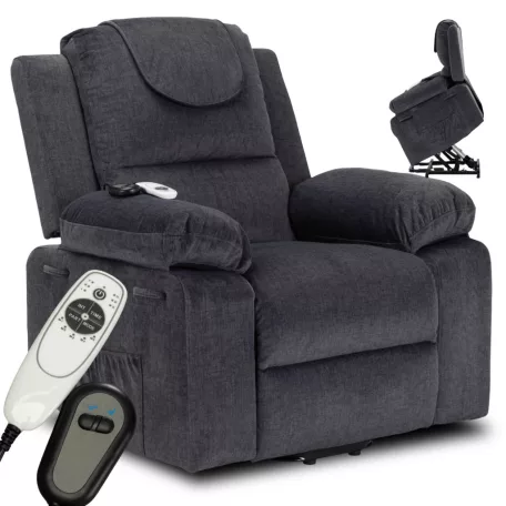 FENIX Elektromos Dönthető Masszázsfotel Felállási Funkcióval, Sötétszürke