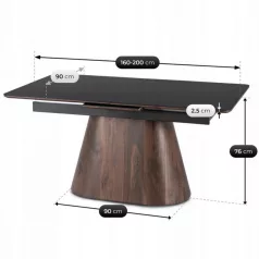 LIZBONA Kerámia Kihúzható Asztal 160-200 cm Fekete/Diófa