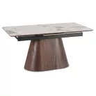 LIZBONA Kerámia Kihúzható Asztal 160-200 cm Fehér Márvány/Diófa