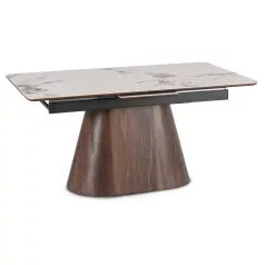   LIZBONA Kerámia Kihúzható Asztal 160-200 cm Fehér Márvány/Diófa