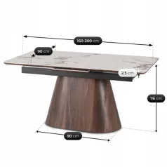   LIZBONA Kerámia Kihúzható Asztal 160-200 cm Fehér Márvány/Diófa