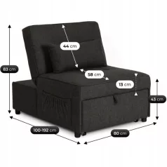 IBERIS 80 cm-es dönthető fotel alváshoz, fekete