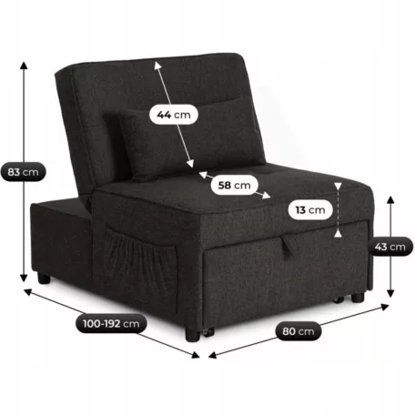 IBERIS 80 cm-es dönthető fotel alváshoz, fekete