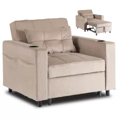 SOLOR bézs kordbársony dönthető fotel