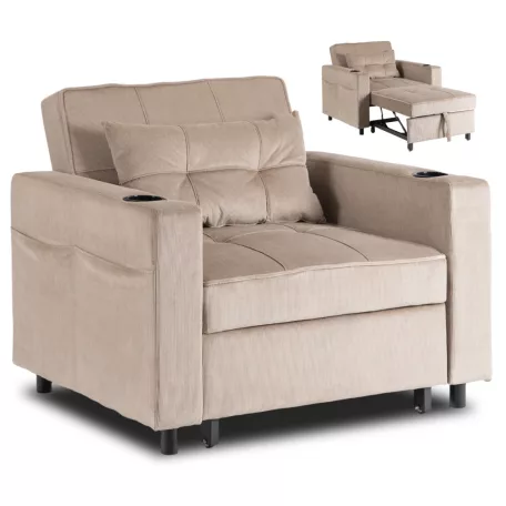 SOLOR bézs kordbársony dönthető fotel