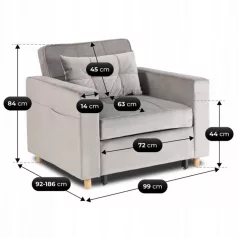 SOLOR szürke bársony dönthető fotel