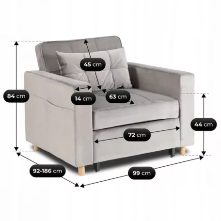 SOLOR szürke bársony dönthető fotel