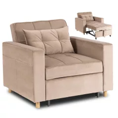 SOLOR bézs bársony dönthető fotel