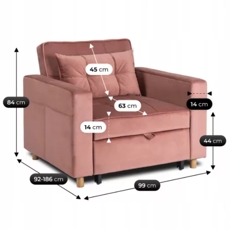 SOLOR Rózsaszín Bársony Dönthető Fotel