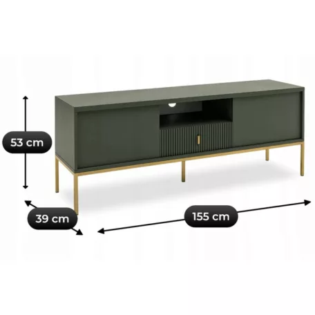 MARCOS TV szekrény 155 cm hornyolt zöld