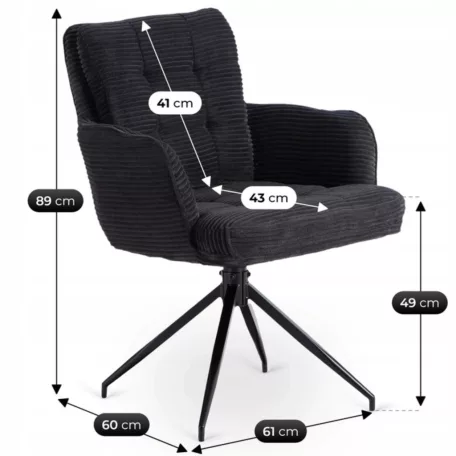 AKITA fekete kordbársony forgószék