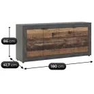 BLAGO Fiókos Komód 180 cm Sötét Tölgy/Fekete