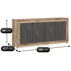 BLAGO Fiókos Komód 180 cm Fekete/Nyers Tölgy