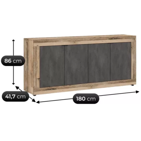 BLAGO Fiókos Komód 180 cm Fekete/Nyers Tölgy