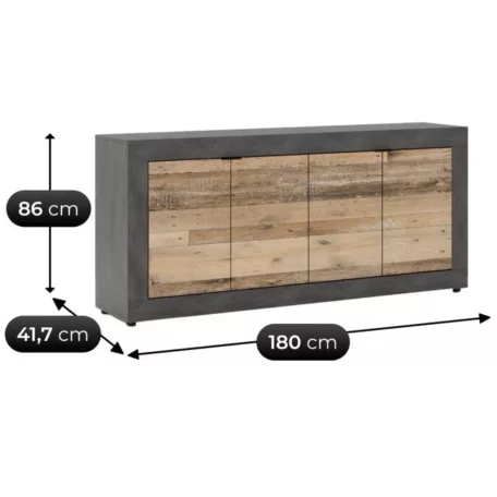 BLAGO Fiókos Komód 180 cm Nyers Tölgy/Fekete